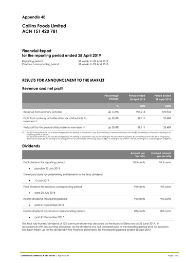 Thumbnail Collins Foods Limited Financial Report 2019
