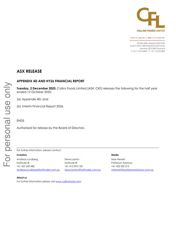 Thumbnail Collins Foods Limited Half-year Report 2026-h1
