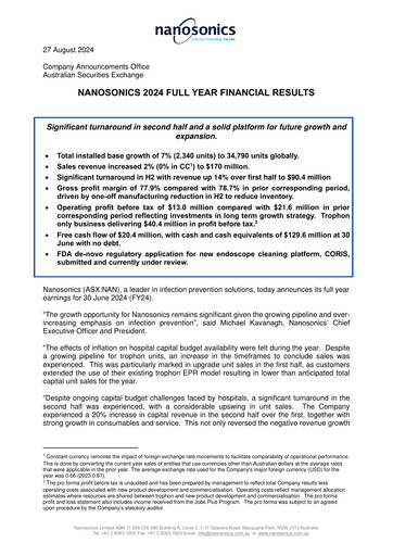 Miniature Nanosonics Limited Bilan financier 2024