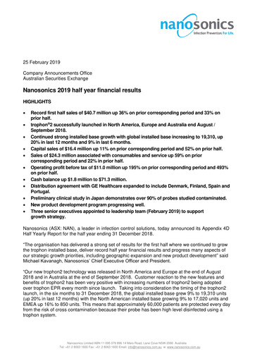 Miniature Nanosonics Limited Rapport semestriel 2019-h1