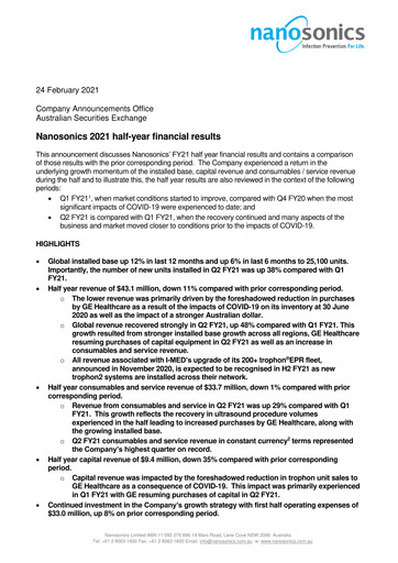 Miniature Nanosonics Limited Rapport semestriel 2021-h1