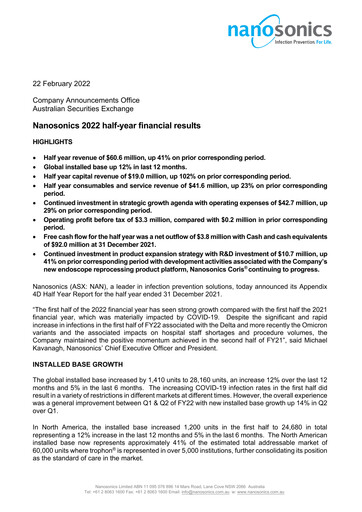 Miniature Nanosonics Limited Rapport semestriel 2022-h1