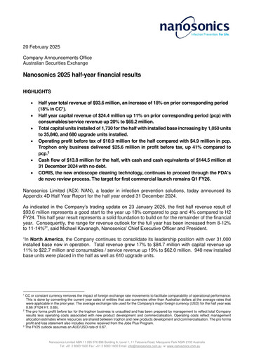 Miniature Nanosonics Limited Rapport semestriel 2025-h1