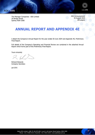 Thumbnail Alpha HPA Limited Financial Report 2024