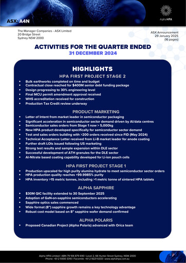 Vorschaubild Alpha HPA Limited Quartalsbericht 2024-q4