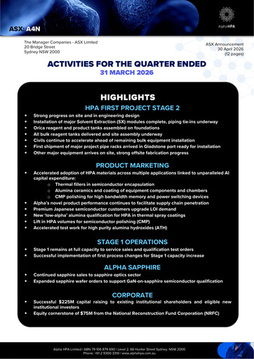 Vorschaubild Alpha HPA Limited Quartalsbericht 2026-q1