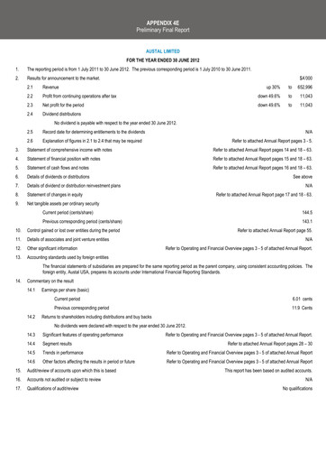 Thumbnail Austal Limited Annual Report 2012