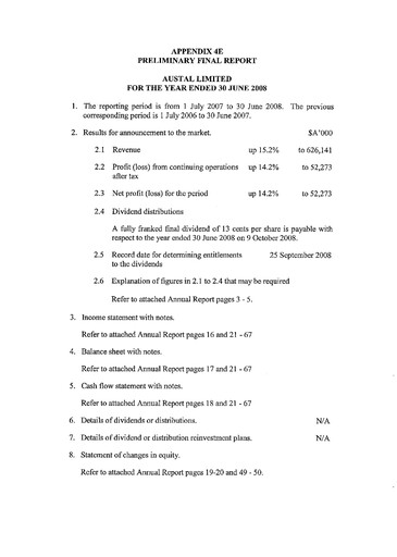 Thumbnail Austal Limited Financial Report fy2008