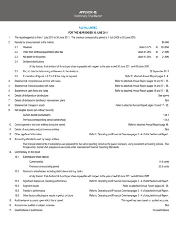 Thumbnail Austal Limited Financial Report fy2011