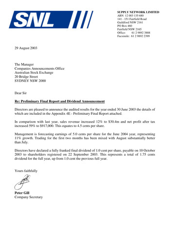 Miniature Supply Network Limited Bilan financier 2003