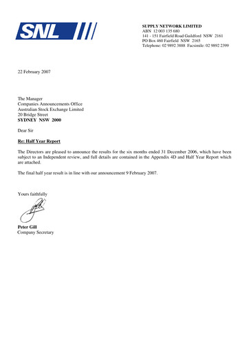 Miniature Supply Network Limited Rapport semestriel 2006-h2