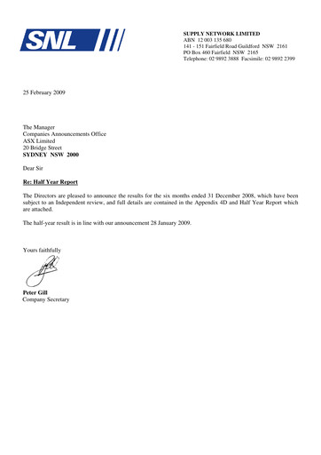 Miniature Supply Network Limited Rapport semestriel 2008-h2