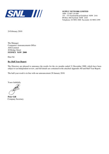 Miniature Supply Network Limited Rapport semestriel 2009-h2