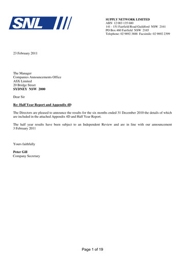 Miniature Supply Network Limited Rapport semestriel 2010-h2