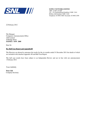 Miniature Supply Network Limited Rapport semestriel 2011-h2