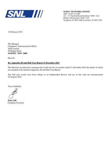 Miniature Supply Network Limited Rapport semestriel 2014-h2