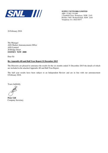 Miniature Supply Network Limited Rapport semestriel 2015-h2