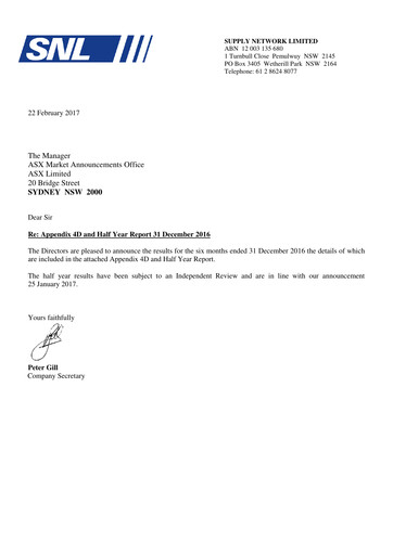 Miniature Supply Network Limited Rapport semestriel 2016-h2