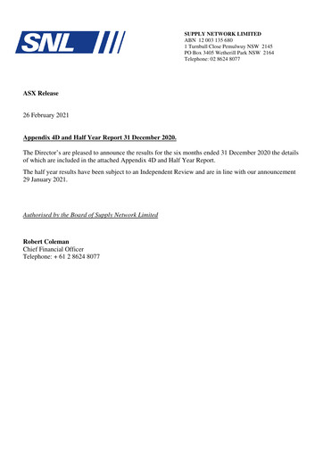 Miniature Supply Network Limited Rapport semestriel 2020-h2