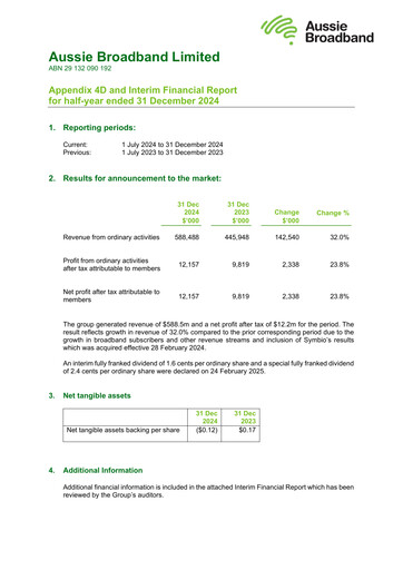 Thumbnail Aussie Broadband Limited Financial Report 2025-h1