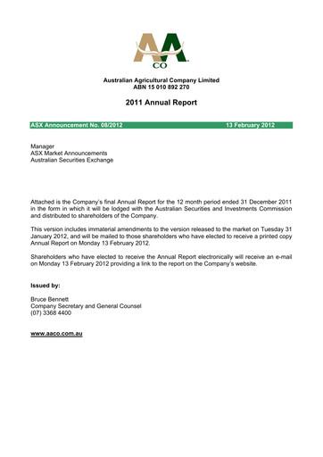 Vorschaubild Australian Agricultural Company Jahresbericht 2011