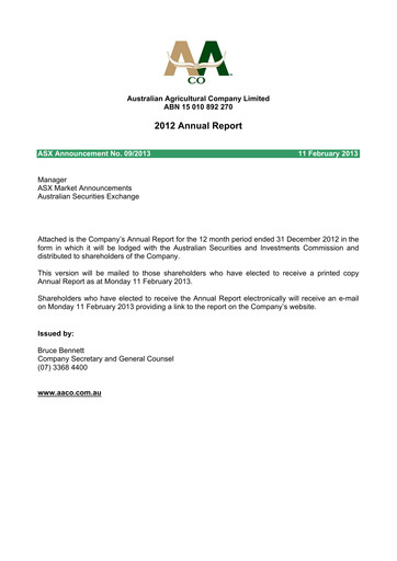 Vorschaubild Australian Agricultural Company Jahresbericht 2012