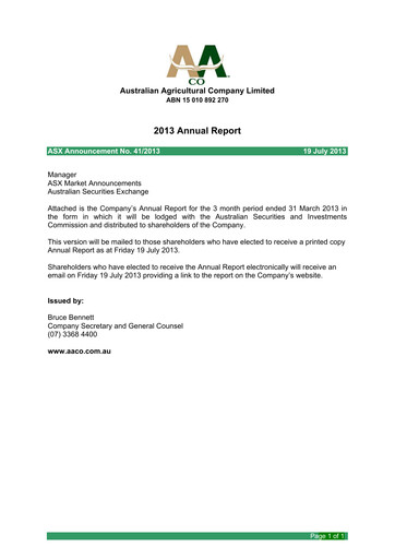 Vorschaubild Australian Agricultural Company Jahresbericht 2013