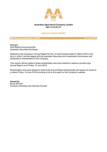 Vorschaubild Australian Agricultural Company Jahresbericht 2016