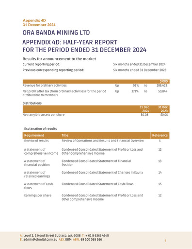 Thumbnail Ora Banda Mining Half-year Report 2024-2025-h1