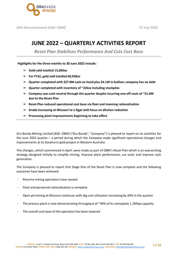 Thumbnail Ora Banda Mining Quarterly Report 2021-2022-q4