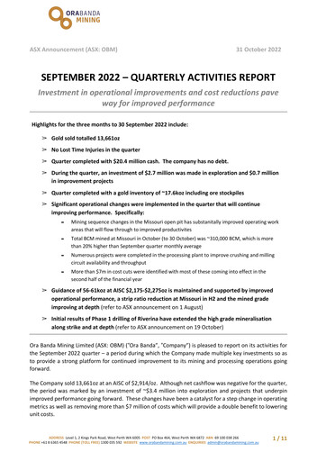 Thumbnail Ora Banda Mining Quarterly Report 2022-2023-q1