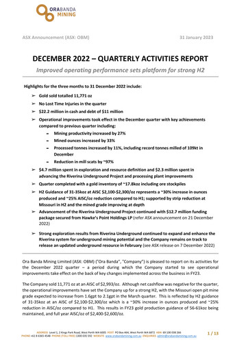 Thumbnail Ora Banda Mining Quarterly Report 2022-2023-q2