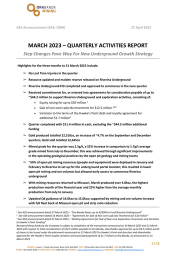 Thumbnail Ora Banda Mining Quarterly Report 2022-2023-q3