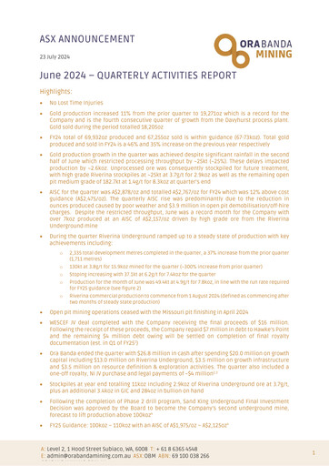 Thumbnail Ora Banda Mining Quarterly Report 2023-2024-q4