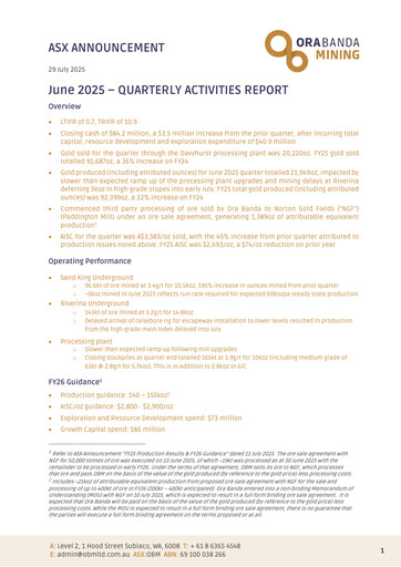 Thumbnail Ora Banda Mining Quarterly Report 2024-2025-q4