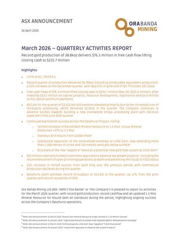 Vorschaubild Ora Banda Mining Quartalsbericht 2025-2026-q3