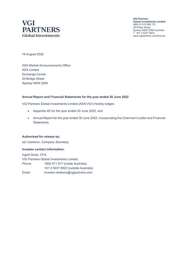 Thumbnail VGI Partners Global Investments Annual Report 2022