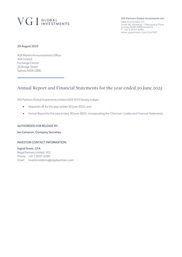 Thumbnail VGI Partners Global Investments Annual Report 2025