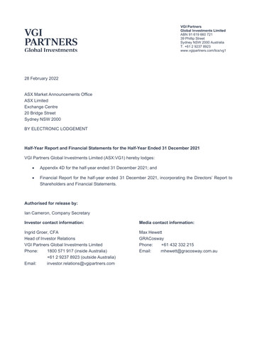Thumbnail VGI Partners Global Investments Financial Report 2022-h1