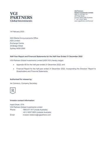 Thumbnail VGI Partners Global Investments Financial Report 2023-h1