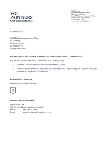 Thumbnail VGI Partners Global Investments Financial Report 2024-h1