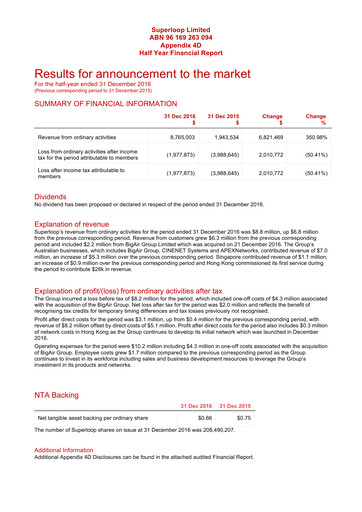 Thumbnail Superloop Limited Financial Report 2017-h1