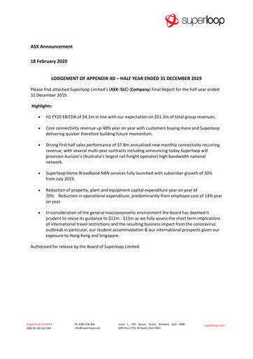 Thumbnail Superloop Limited Financial Report 2020-h1