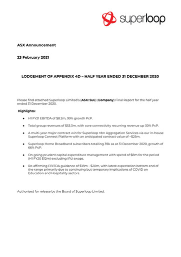 Thumbnail Superloop Limited Financial Report 2021-h1