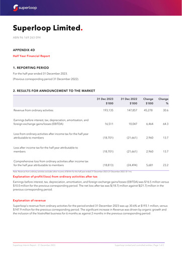 Thumbnail Superloop Limited Financial Report 2024-h1