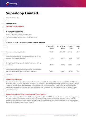 Thumbnail Superloop Limited Financial Report 2026-h1