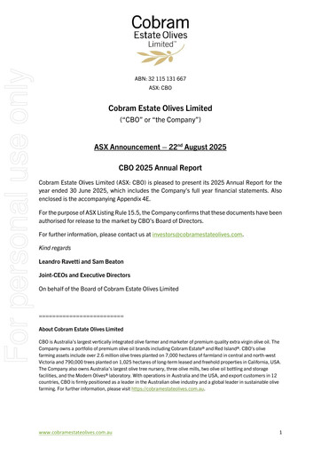 Thumbnail Cobram Estate Olives Annual Report 2025