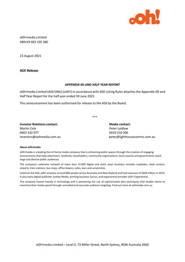 Miniature oOh!media Limited Rapport semestriel 2021-h1