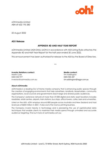 Miniature oOh!media Limited Rapport semestriel 2022-h1