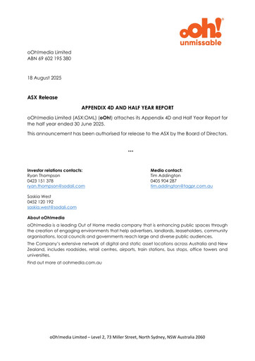 Miniature oOh!media Limited Rapport semestriel 2025-h1